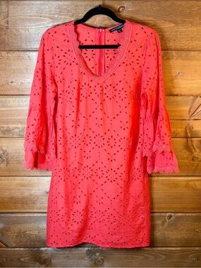 Boston Proper Coral Eyelet Swim Coverup Dress Cruise Party Size XS 💕🌴